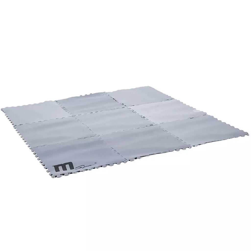 Nine light gray interlocking foam mats arranged in a 3x3 grid with a textured surface and subtle stitching details. - Home Interior Shop - MSpa Heat Preservation Foam Mats Eco Upgrade (Set of 9)