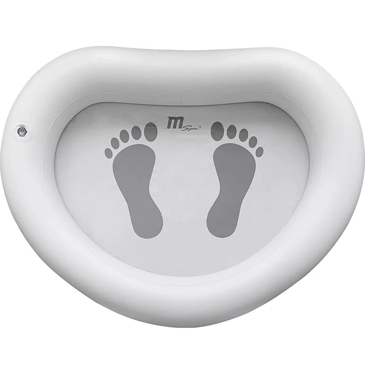 White inflatable foot bath with black footprint outlines and gray interior basin. - Home Interior Shop - MSpa Inflatable Pre-Wash Foot Bath