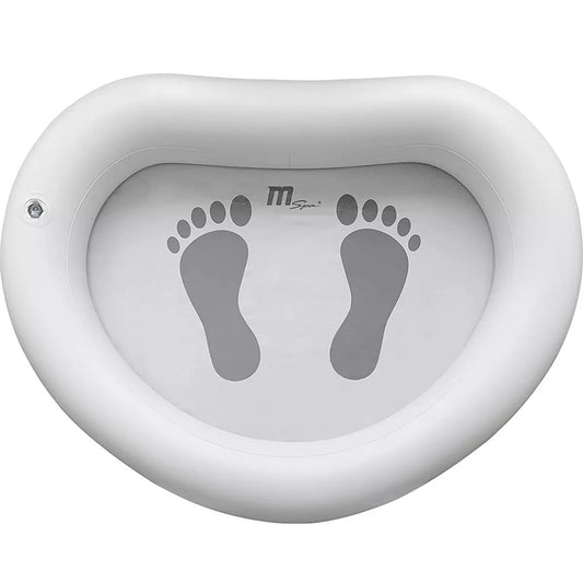 White inflatable foot bath with black footprint outlines and gray interior basin. - Home Interior Shop - MSpa Inflatable Pre-Wash Foot Bath