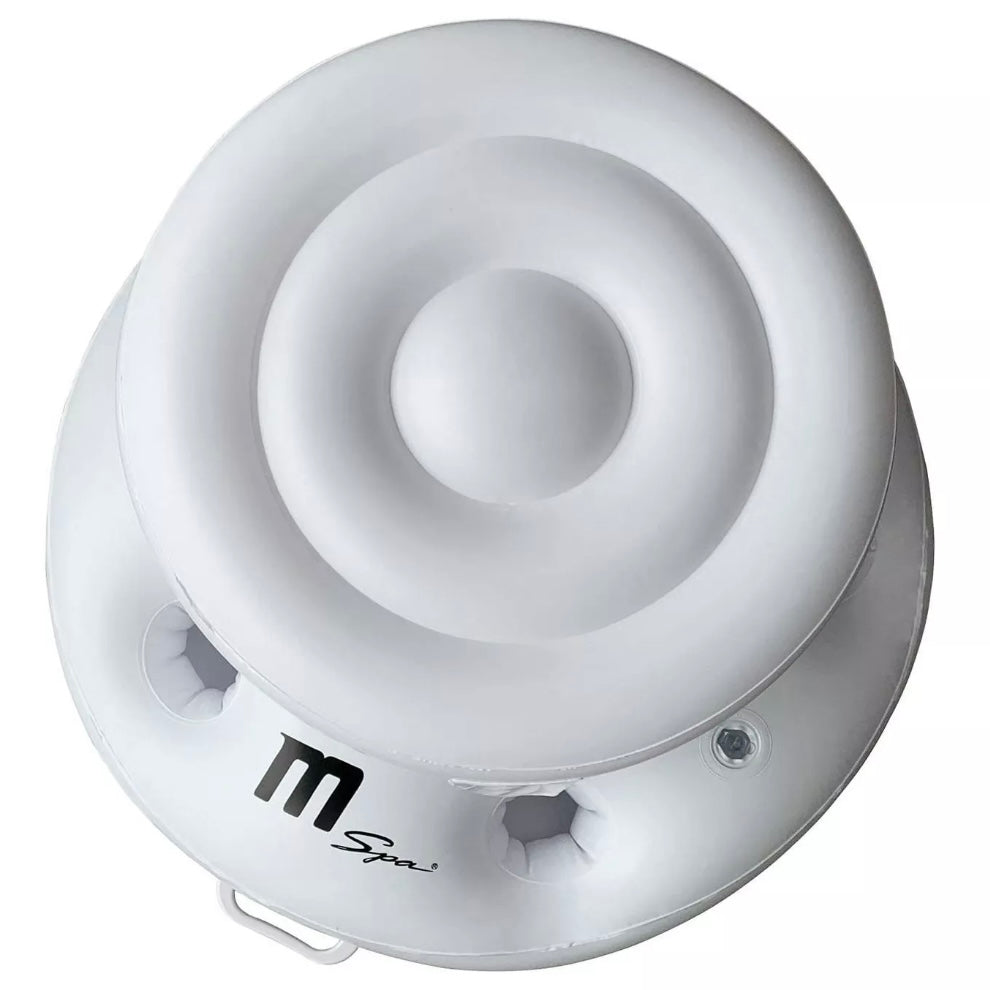 Round white inflatable ice box with three concentric ring design and two built-in drink holders, MSpa logo on side. - Home Interior Shop - MSpa Inflatable Ice Box & Snack Box With Drinks Holders