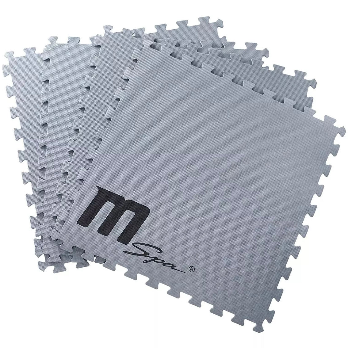 Set of nine light gray foam mats with interlocking edges, one mat displaying a black "mSpa" logo in the corner. - Home Interior Shop - MSpa Heat Preservation Foam Mats Eco Upgrade (Set of 9)