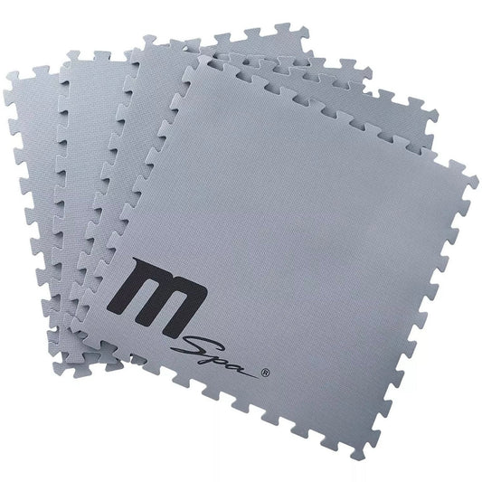Set of nine light gray foam mats with interlocking edges, one mat displaying a black "mSpa" logo in the corner. - Home Interior Shop - MSpa Heat Preservation Foam Mats Eco Upgrade (Set of 9)