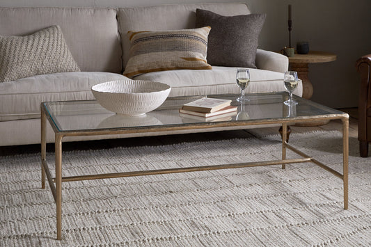 Nkuku Gilasi Cast Metal & Glass Coffee Table Antique Brass