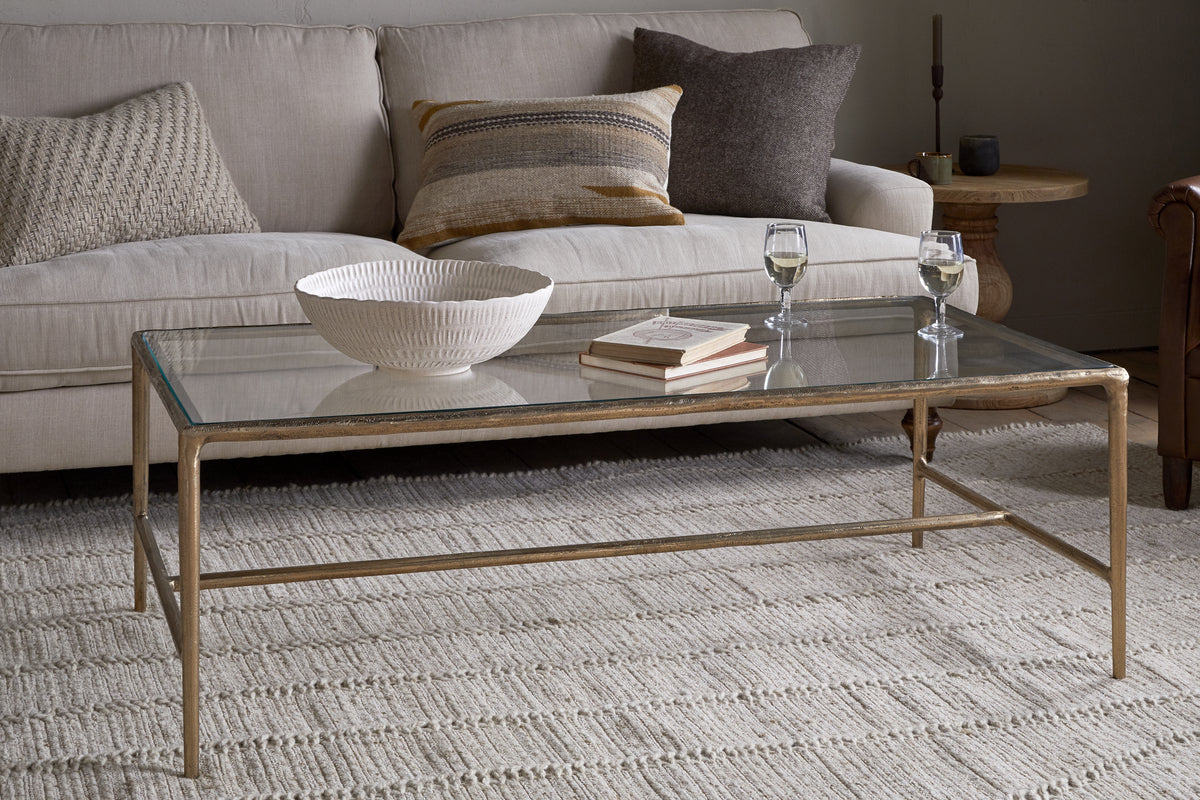 Nkuku Gilasi Cast Metal & Glass Coffee Table Antique Brass