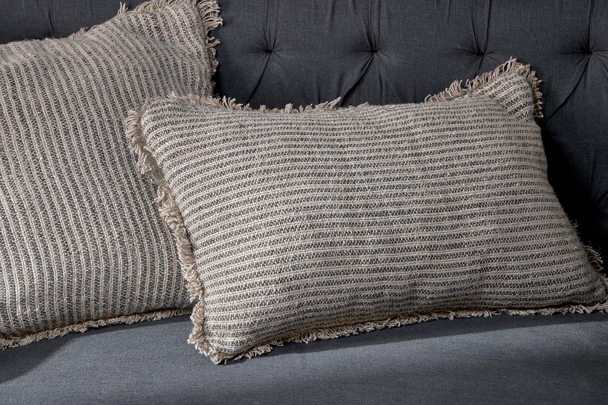 Nkuku Gili Linen Cushion Cover Dark Green & Natural