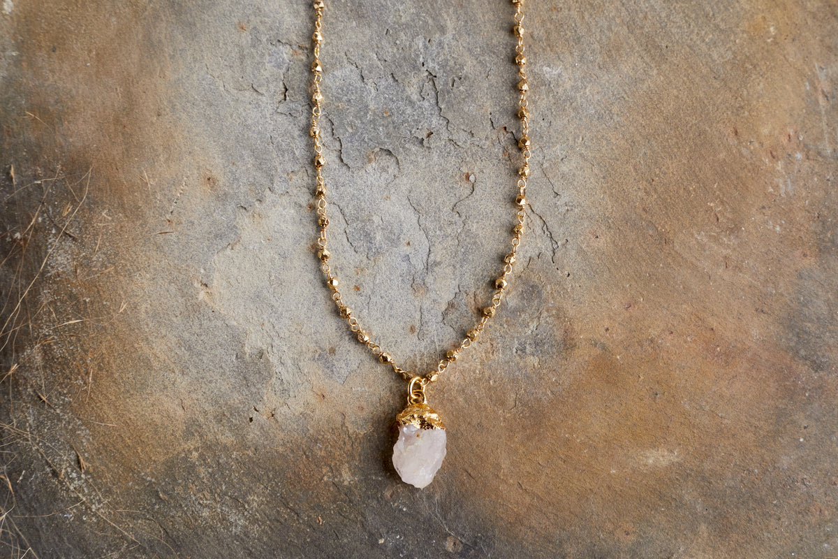 Nkuku Hadari Rose Quartz Necklace Gold