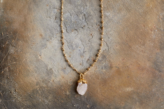 Nkuku Hadari Rose Quartz Necklace Gold