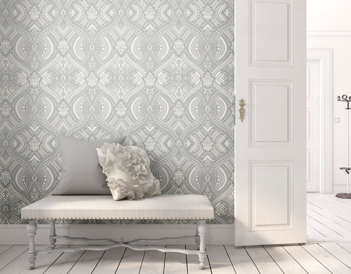 Hoopla Walls Ogee Damask Grey