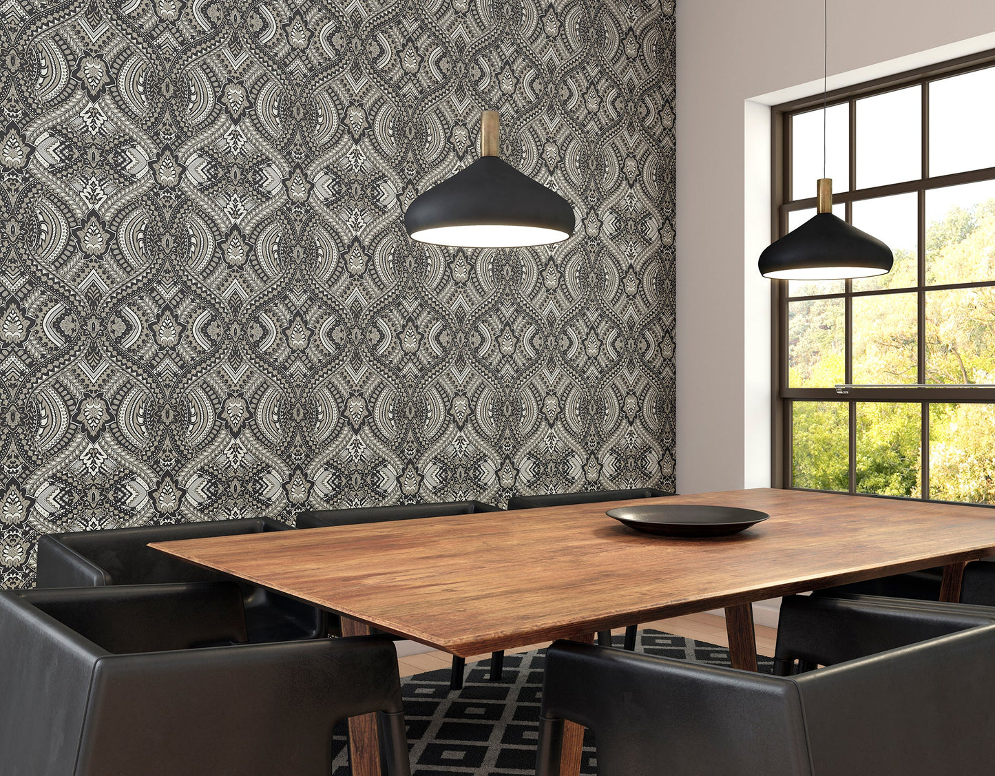 Hoopla Walls Ogee Damask Black