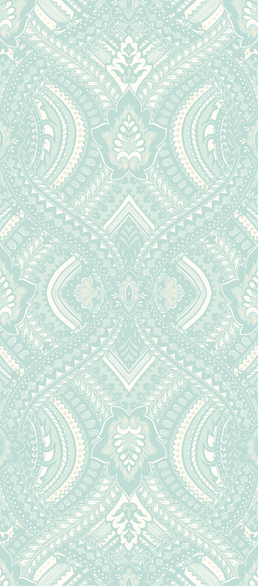 Hoopla Walls Ogee Damask Duck Egg Blue