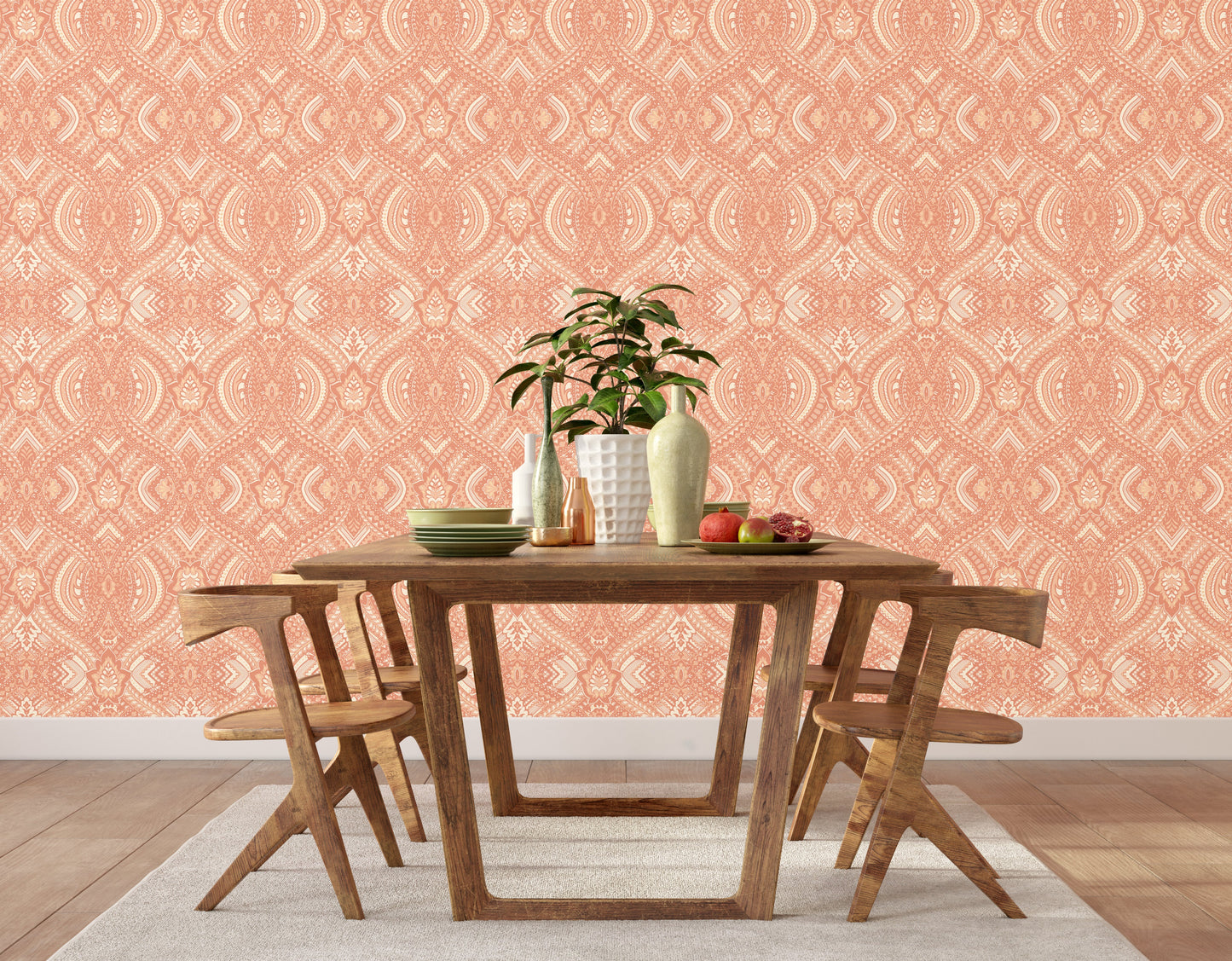 Hoopla Walls Ogee Damask Orange