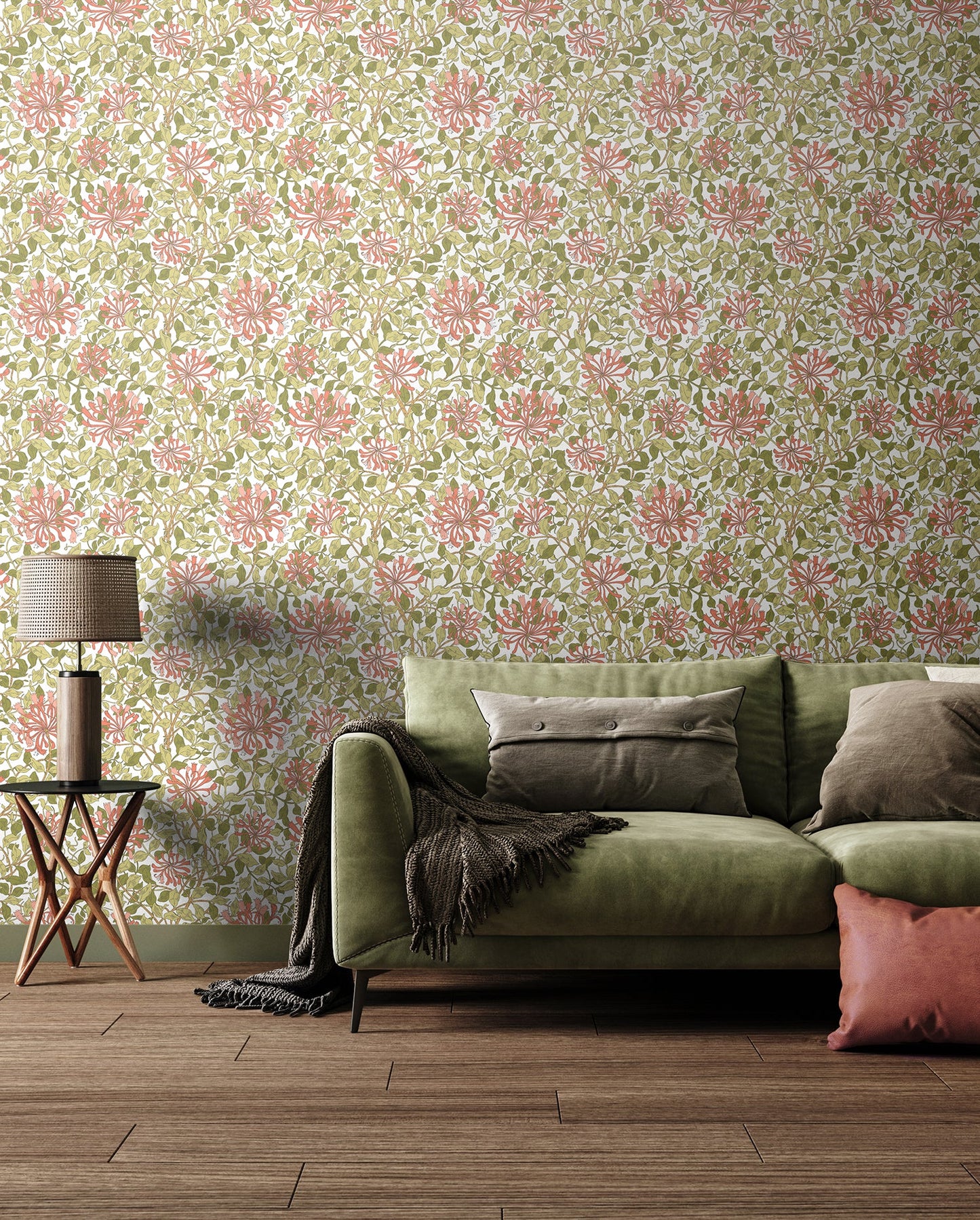 Hoopla Walls Honeysuckle Leaf Trail Coral Pink