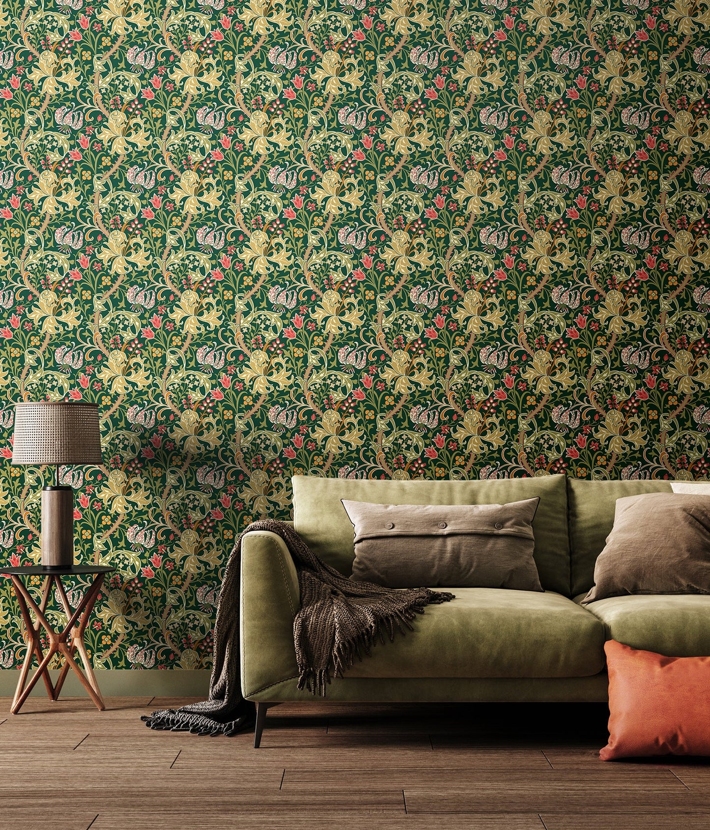 Hoopla Walls Lily Ogee Forest Green