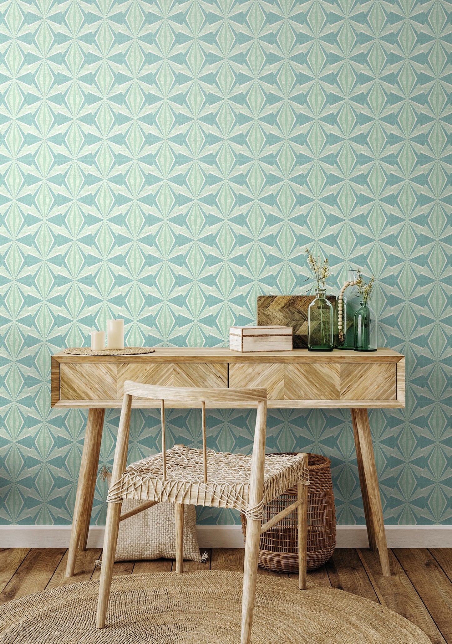 Hoopla Walls Sunray Diamond Teal Blue