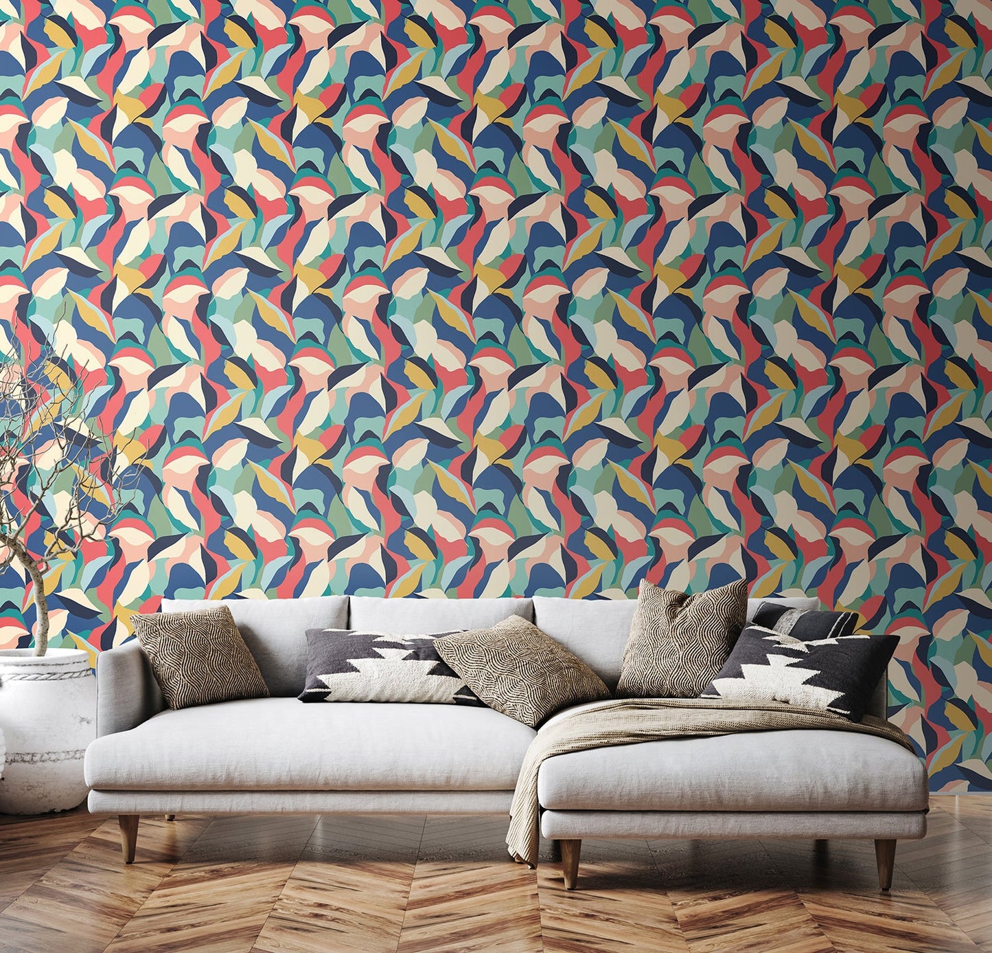 Hoopla Walls Leafy Patchwork Navy Twist