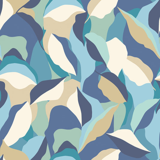 Hoopla Walls Leafy Patchwork Indigo Mix