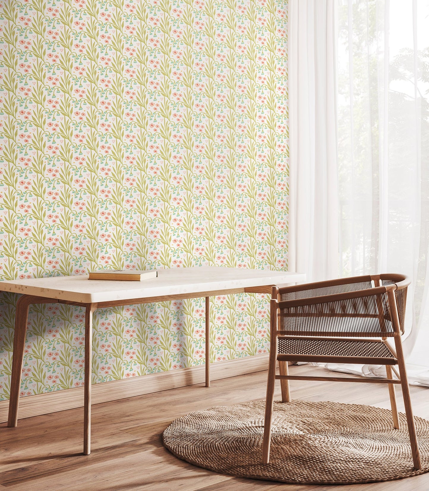 Hoopla Walls Meadow Stripe Peach Duck Egg
