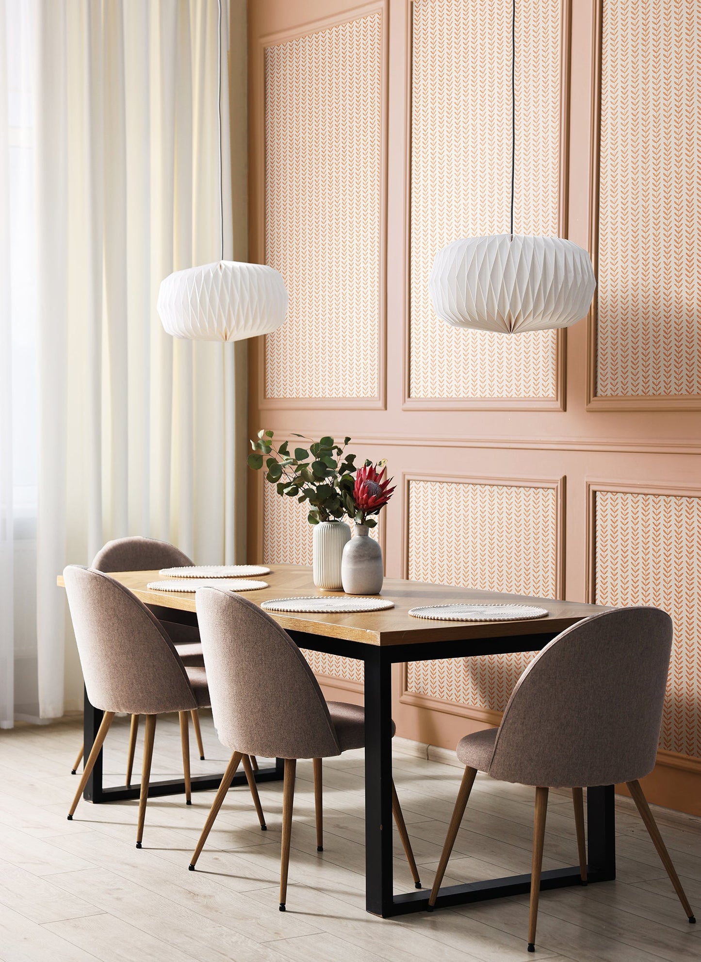 Hoopla Walls Ditsy Leaf Stripe Apricot