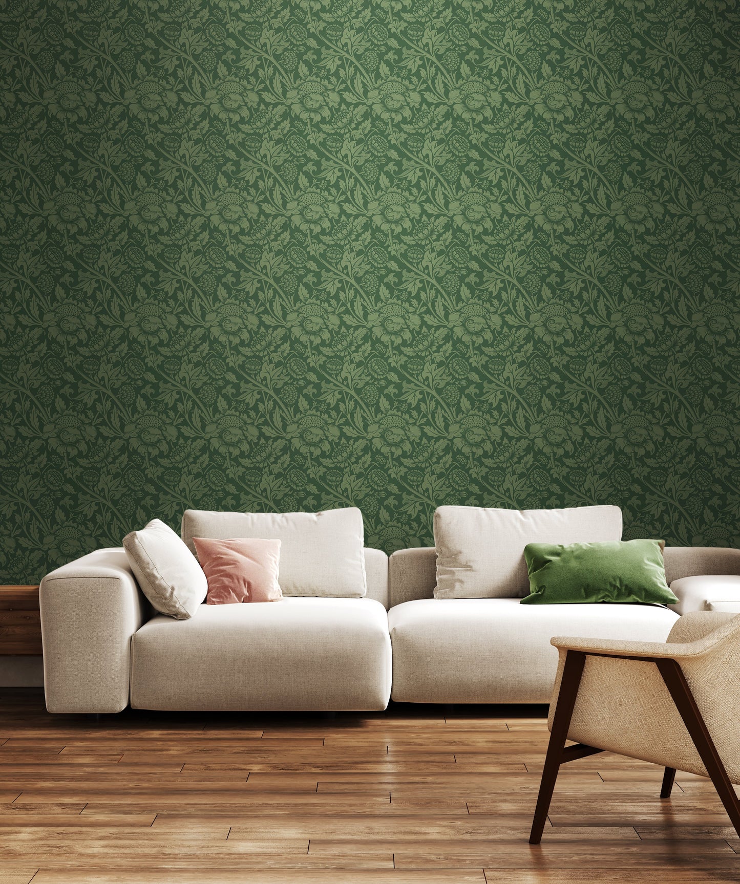 Hoopla Walls Damask Trail Forest Green