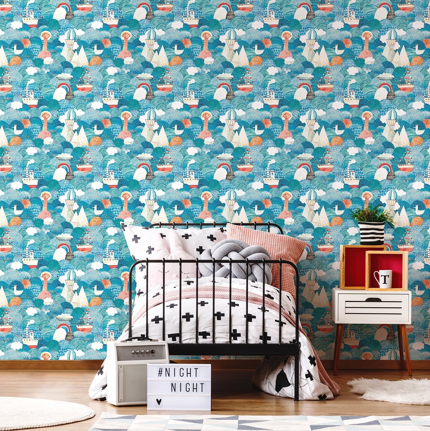 Hoopla Walls Ships Ahoy Aqua Coral