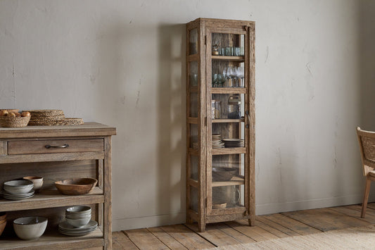 Nkuku Ibo Reclaimed Wood & Glass Cabinet Natural Tall