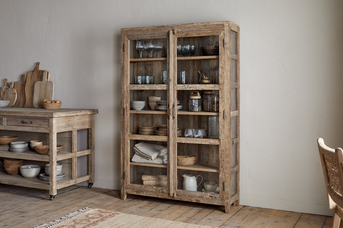 Nkuku Ibo Reclaimed Wood & Glass Cabinet Natural Wide