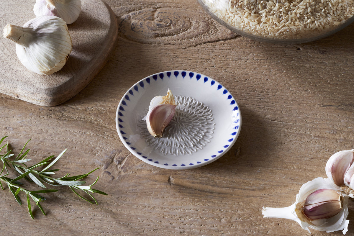 Nkuku Indigo Drop Garlic Grater Cream & Indigo