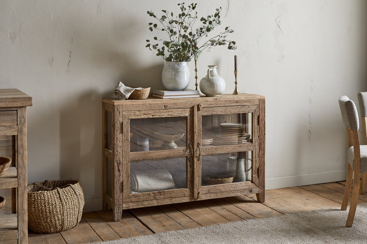 Nkuku Ibo Reclaimed Wood & Glass Sideboard Natural