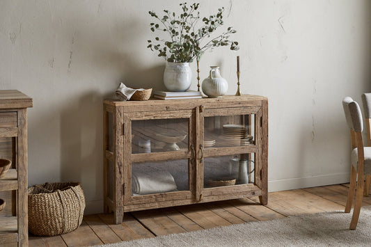 Nkuku Ibo Reclaimed Wood & Glass Sideboard Natural