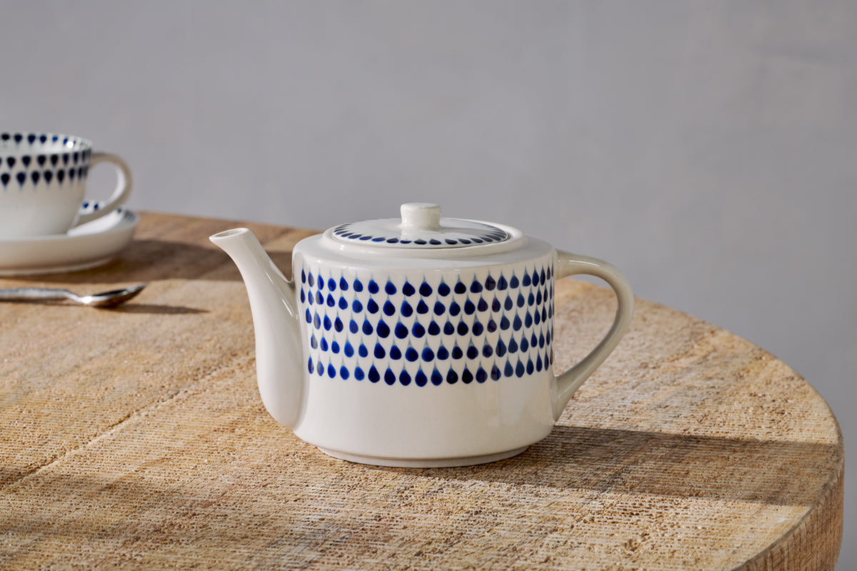Nkuku Indigo Drop Teapot Cream & Indigo
