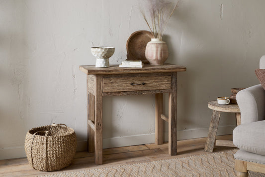 Nkuku Ibo Reclaimed Wood 1 Drawer Console Table Natural
