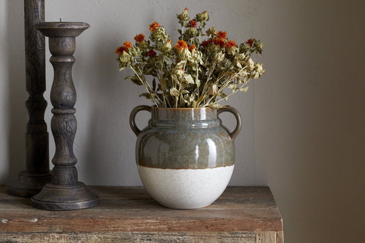 Nkuku Inha Reactive Glaze Vase Dark Olive & Natural