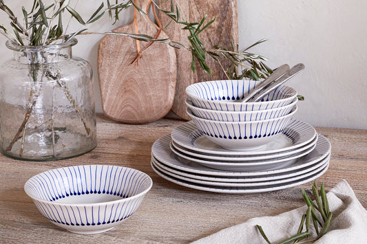 Nkuku Iba Dinnerware Set Indigo (Set Of 12)