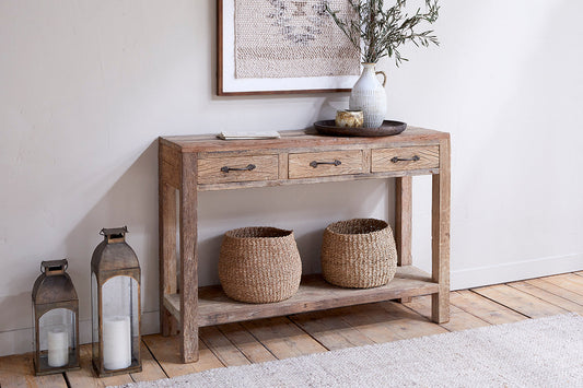 Nkuku Ibo Reclaimed Wood 3 Drawer Console Table Natural
