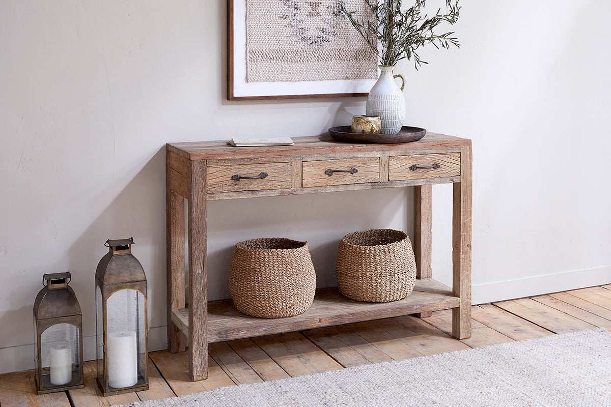 Nkuku Ibo Reclaimed Wood 3 Drawer Console Table Natural
