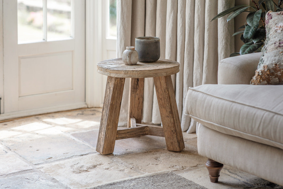 Nkuku Ibo Reclaimed Wood Round Side Table Natural