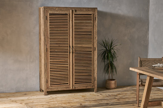 Nkuku Ibo Reclaimed Wooden Slatted Cabinet – Natural Large