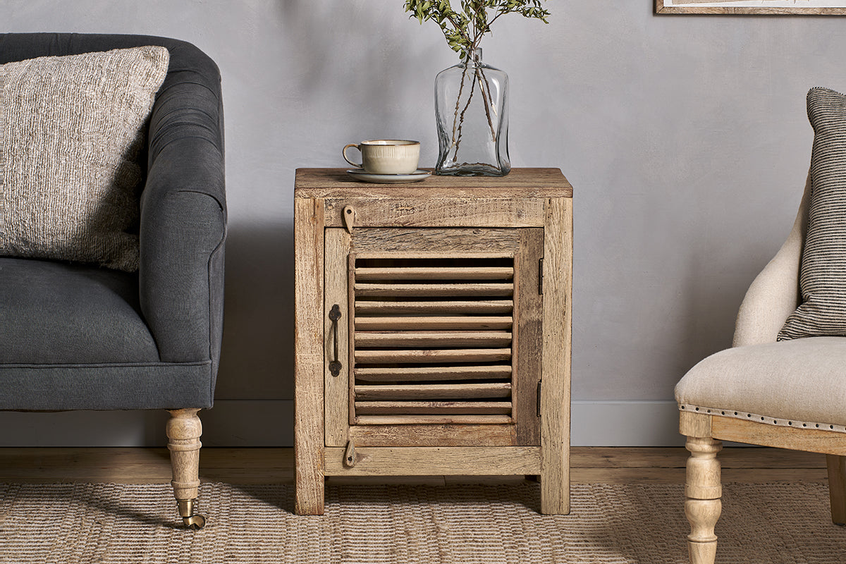 Nkuku Ibo Reclaimed Wooden Slatted Cabinet – Natural Small