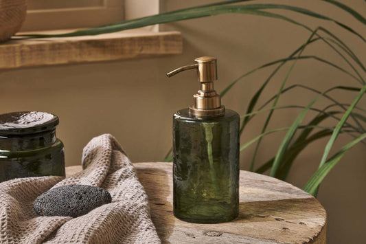 Nkuku Ilcoso Recycled Hammered Glass Soap Dispenser Green