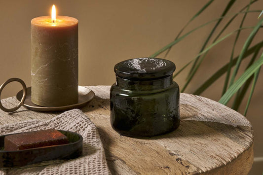 Nkuku Ilcoso Recycled Hammered Glass Storage Pot Green