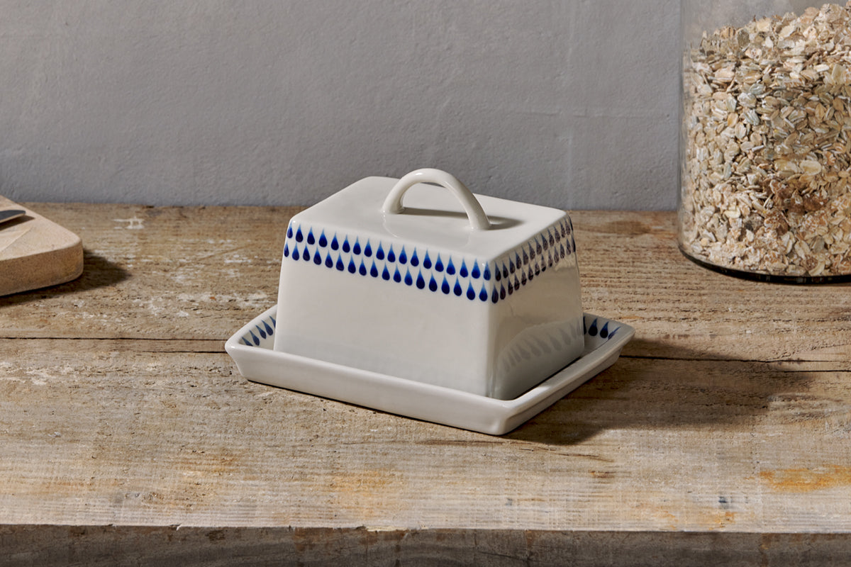 Nkuku Indigo Drop Butter Dish Cream & Indigo
