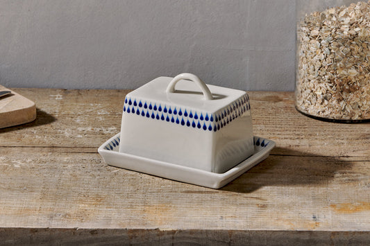 Nkuku Indigo Drop Butter Dish Cream & Indigo