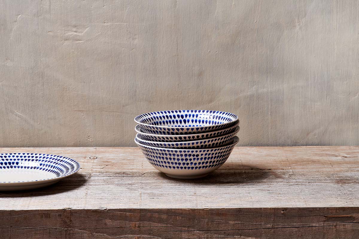 Nkuku Indigo Drop Cereal Bowl Cream & Indigo