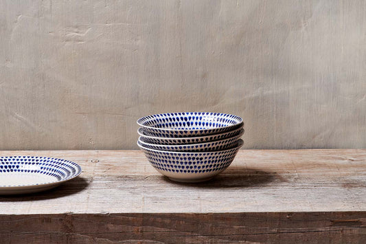 Nkuku Indigo Drop Cereal Bowl Cream & Indigo