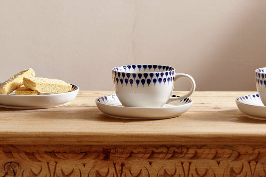Nkuku Indigo Drop Cup & Saucer Cream & Indigo