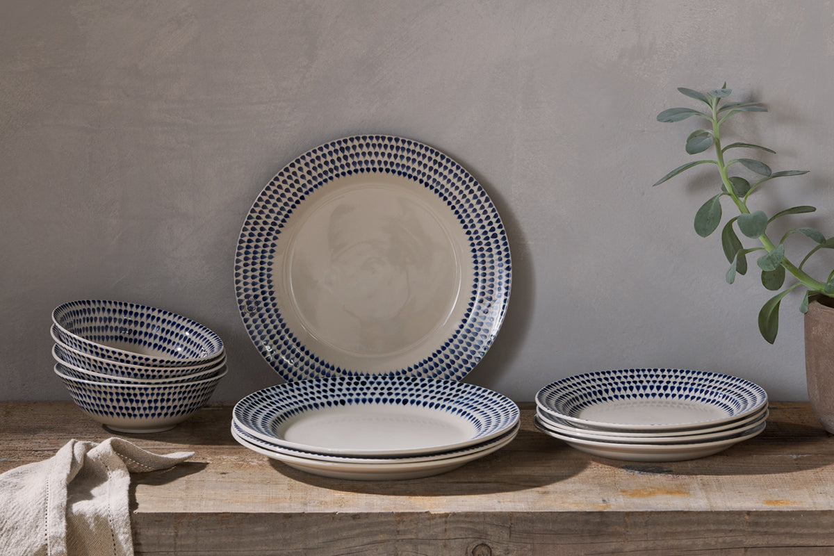 Nkuku Indigo Drop Dinnerware Set Cream & Indigo (Set Of 12)