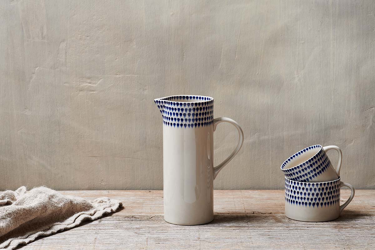 Nkuku Indigo Drop Jug Cream & Indigo Large