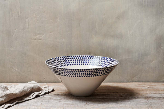 Nkuku Indigo Drop Serving Bowl Cream & Indigo Large