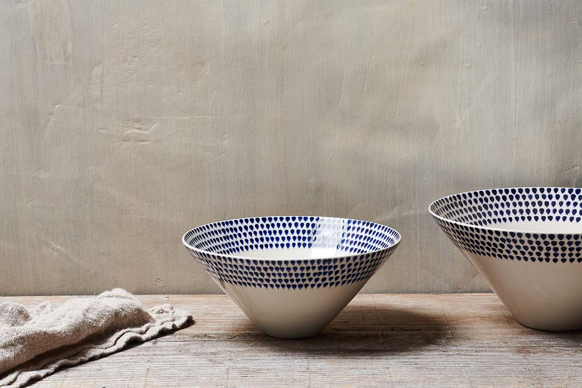 Nkuku Indigo Drop Serving Bowl Cream & Indigo Medium