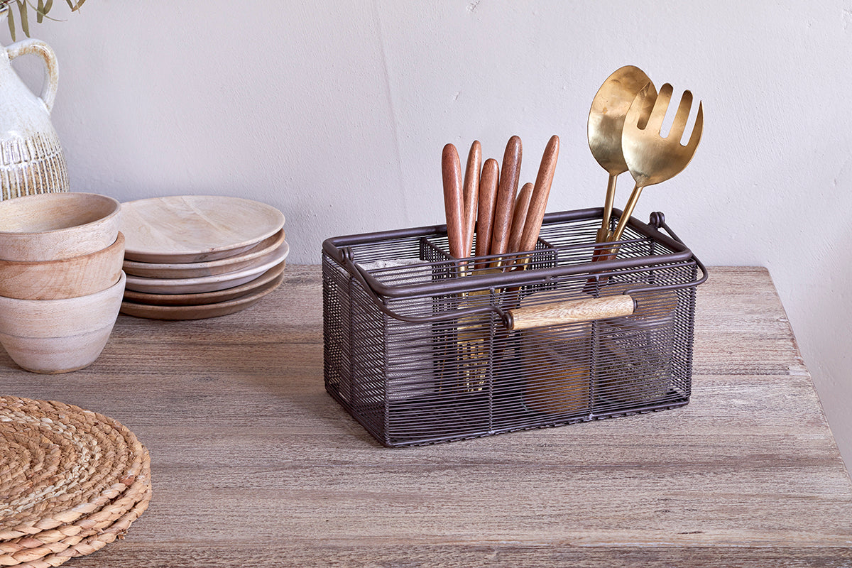 Nkuku Inkollu Wire Cutlery Holder Aged Brass
